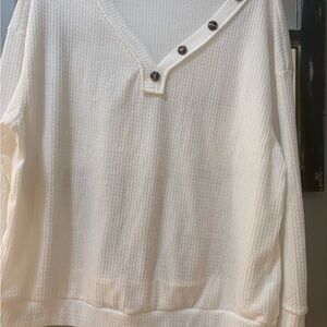 Women's Cream Button-Detail Sweatshirt